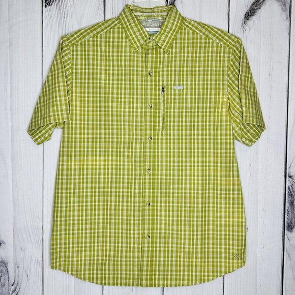 Columbia Omni-Shade Button Down Shirt Mens Sz M Green Plaid Short Sleeve Vented - Picture 1 of 8